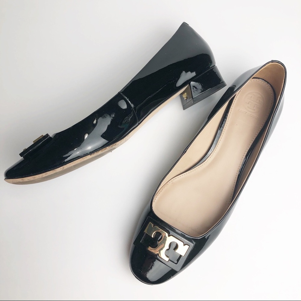 Tory Burch Gigi Black Patent Leather Block Heel